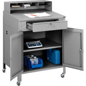 Global Industrial™ Mobile Cabinet Shop Desk w / Pigeonhole Riser, 34-1/2"W x 30"D, Gray