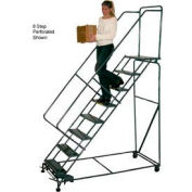 3 Étape 16"W Steel Safety Angle Rolling Ladder W/ Handrails - Perforated Tread - SWH318P
