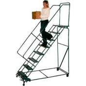 3 Étape 16"W Steel Safety Angle Rolling Ladder W/ Handrails - Perforated Tread - SWH318P