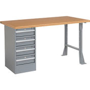 Global Industrial 72"W x 30"D Pedestal Workbench - 4 Drawers, Shop Top Square Edge - Gray