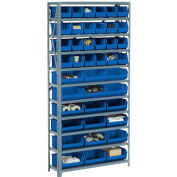 Global Industrial™ Steel Open Shelving with 30 Blue Plastic Stacking Bins 11 Shelves - 36x12x73