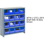 Global Industrial™ Steel Closed Shelving - 16 Blue Plastic Stacking Bins 5 Shelves - 36x18x39