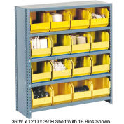 Global Industrial™ Steel Closed Shelving - 16 Yellow Plastic Stacking Bins 5 Shelves - 36x12x39