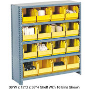 Global Industrial™ Steel Closed Shelving - 28 Yellow Plastic Stacking Bins 10 Shelves 36x18x73