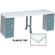 Global Industrial 96x30 Production Workbench, Laminate Square Edge Top, 2 Cabinet, 1 Leg, GY