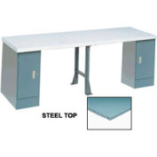 Global Industrial 120 x 30 Production Workbench, Steel Square Edge Top, 2 Cabinet, 1 Leg, Gray