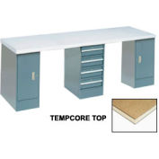 Global Industrial 96 x 30 Production Workbench, Shop Square Edge Top, 2 Cabinet, 4 Drawer Gray