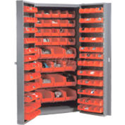 Global Industrial Bin Cabinet Deep Door - 136 Red Bins, 16 Ga. Unassembled Cabinet 38x24x72
