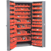 Armoire de rangement industriel mondial avec 136 bacs rouges, assemblés, 417 lb. Poids, 38 » L x 24 » P x 72"H