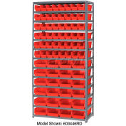 Global Industrial Steel Shelving with Total 72 4"H Plastic Shelf Bins Red, 36x12x72-13 Shelves