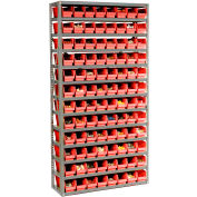 Global Industrial™ Steel Shelving with 96 4"H Plastic Shelf Bins Red, 36x12x72-13 Shelves