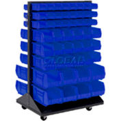 Global Industrial™ Mobile Double Sided Floor Rack - 100 Blue Stacking Bins 36 x 55
