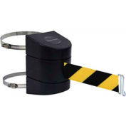 Barrière de ceinture rétractable d’entrepôt Tensabarrier®, ceinture de 15 pi noir/jaune, montage à pince, étui noir
