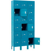Global Industrial™ Six Tier 18 Door Box Locker, 12"Wx12"Dx12"H, Blue, Assembled