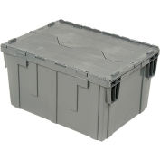 Global Industrial™ Plastic Shipping/Storage Tote W/Attached Lid, 28-1/8"x20-3/4"x15-5/8 », Gris