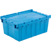 Global Industrial Plastic Attached Lid Shipping & Storage Container 21-7/8x15-1/4x9-11/16 Blue