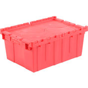 Global Industrial™ Plastic Attached Lid Shipping - Conteneur de stockage 21-7/8x15-1/4x9-11/16 Rouge