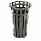 Global Industrial Outdoor Slatted Steel Trash Can With Flat Lid & Liner, 24 Gallon, Black