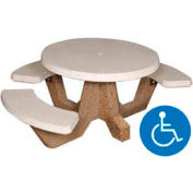 42" Concrete Round Picnic Table w/ 3 Benches, ADA Compliant, White
