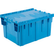 Global Industrial Plastic Shipping/Storage Tote W/Attached Lid, 28-1/8"x20-3/4"x15-5/8", Blue
