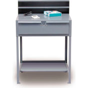 StrongHold Flat Surfaced Shop Desk, Pigeonhole Riser/Tiroir, Étagère, 36"W x 28"D, Gris