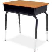 Virco® 785 Open Front Desk - Medium Oak Top/Black Book Box/Black Frame - Pkg Qty 2