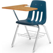 Virco® 9700br Classic Chair Desk- Med Oak Curve Top/Navy Seat/Chrome Frame - Pkg Qty 2