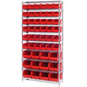 Global Industrial™ étagères en fil chromé avec 48 bacs d’empilage en plastique géants rouges, 36x14x74
