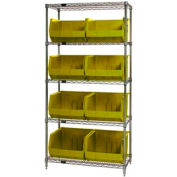 Global Industrial Chrome Wire Shelving With 8 Giant Plastic Stacking Bins Yellow, 36x18x74