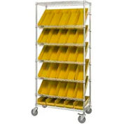 Global Industrial Easy Access Slant Shelf Chrome Wire Cart, 48 4 Shelf Bins Yellow, 36"Lx18x74