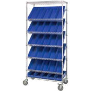 Global Industrial Easy Access Slant Shelf Chrome Wire Cart, 30 4"H Shelf Bins BL, 36Lx18Wx74H