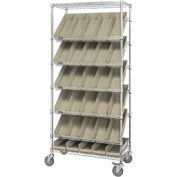 Global Industrial™ Easy Access Slant Shelf Chrome Wire Cart 30 4"H Shelf Bins Ivory 36Lx18Wx74H