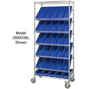 Global Industrial™ Easy Access Slant Shelf Chrome Wire Cart, 24 4"H Shelf Bins BL, 36Lx18Wx74H