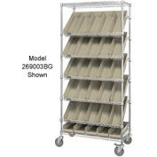 Global Industrial™ Easy Access Slant Shelf Chrome Wire Cart 24 4"H Shelf Bins Ivory 36Lx18Wx74H