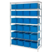 Global Industrial™ Chrome Wire Shelving With 24 8"H Grid Container Blue, 48x18x74
