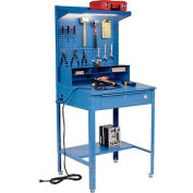 Global Industrial™ Sloped Shop Desk w / Riser &Pegboard Panel, 34-1 / 2 « W x 30"D, Bleu