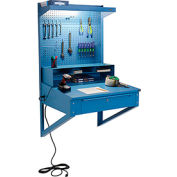 Global Industrial™ Wall Mount Shop Desk w / Pegboard &Top Shelf, 34-1 / 2 « W x 30"D, Bleu