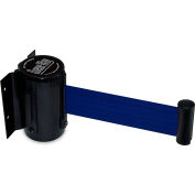 Queueway Safety Crowd Control Retractable Wall Mount Barrier, Black With 7'6" Blue Belt