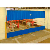 Global Industrial Blue Curtain Wall Partition with Clear Vision Strip 12 x 12