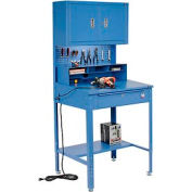 Global Industrial™ Sloped Shop Desk w / Pegboard, Riser &Cabinet, 34-1/2"W x 30"D, Bleu