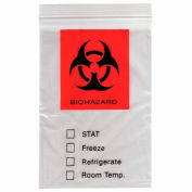 Reclosable Biohazard Specimen Bags, 3-Ply, 2 mil, 12" x 15", Clear, 500 per Case
