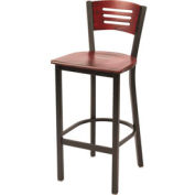 KFI - tabouret de bar Cafe métallique avec assise bois et dos acajou