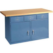 Global Industrial™ Cabinet Workbench W/ Drawers, Maple Square Edge, 72"W x 30"D, Blue