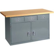 Global Industrial™ Cabinet Workbench W / Tiroirs, Maple Square Edge, 72"W x 30"D, Gris