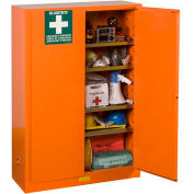 Justrite® Cabinet de préparation aux situations d’urgence W/PowerPort, 65"Wx43"Dx18"H, Orange, Assemblé