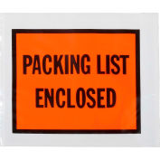 Full Face Envelopes, "Packing List Enclosed" Print, 4-1/2"L x 5-1/2"W, Orange, 1000/Packs