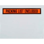 Enveloppes de face de panneau, impression « Liste de colisage jointe », 7"L x 5-1/2"W, orange, 1000/Pack
