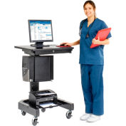 Global Industrial™ Medical Computer Cart, 27"W x 24-1/2"D x 41"H, Noir