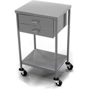 AERO Stainless Steel Anesthesia Utility Table with 2 Drawers & Flat Top Shelf