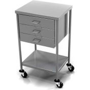 AERO Stainless Steel Anesthesia Utility Table with 3 Drawers & Flat Top Shelf